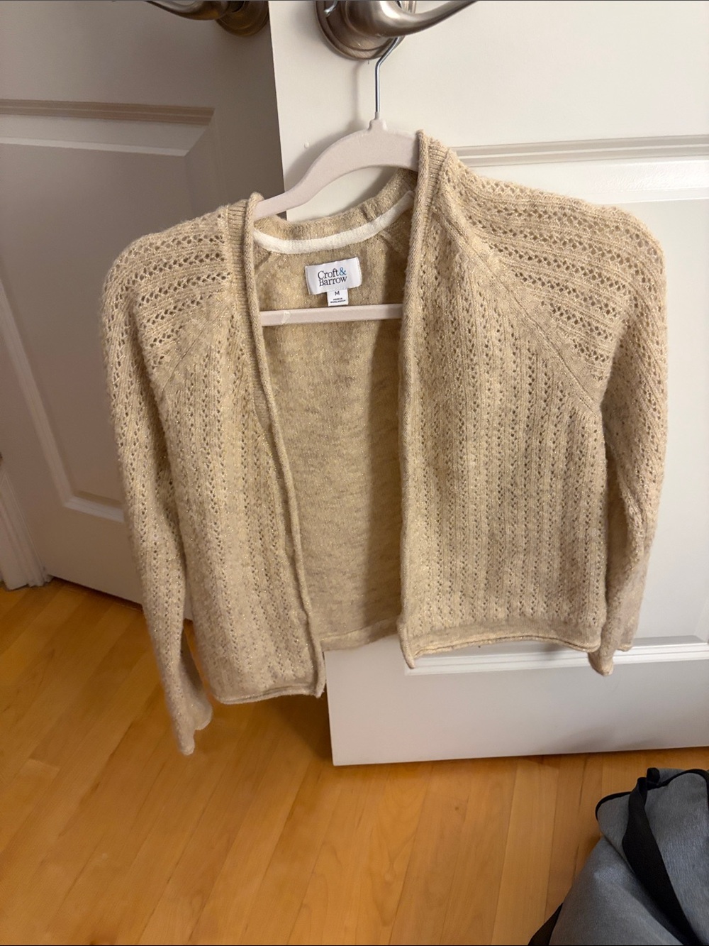 croft & barrow Beige Open-Front Knit Cardigan